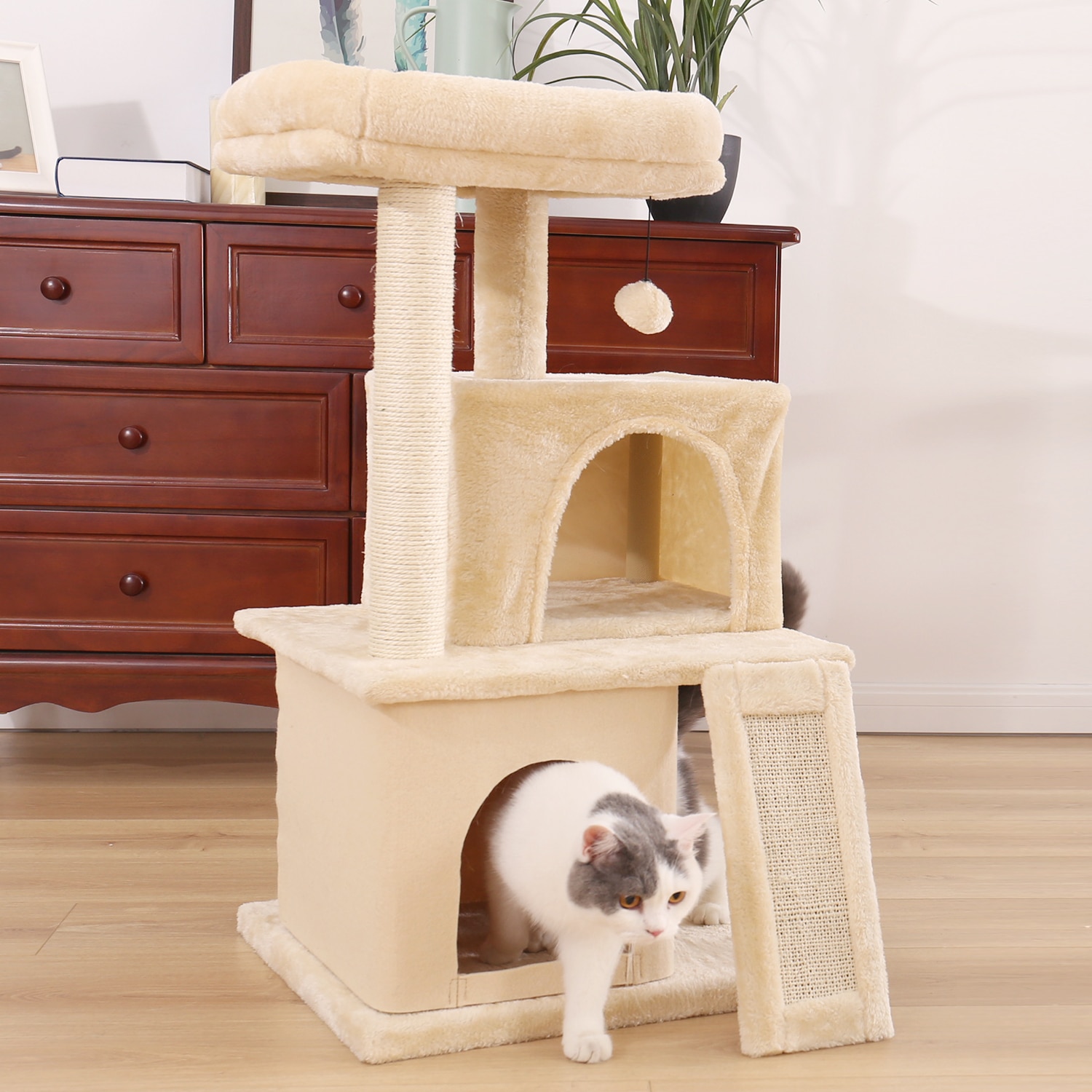 Tour condo arbre à chat de plusieurs niveaux, grattoir, maison pour animaux domestiques avec hamacs, meuble à escalader, jeux