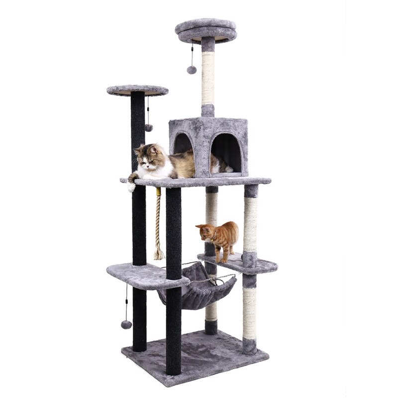 Tour condo arbre à chat de plusieurs niveaux, grattoir, maison pour animaux domestiques avec hamacs, meuble à escalader, jeux